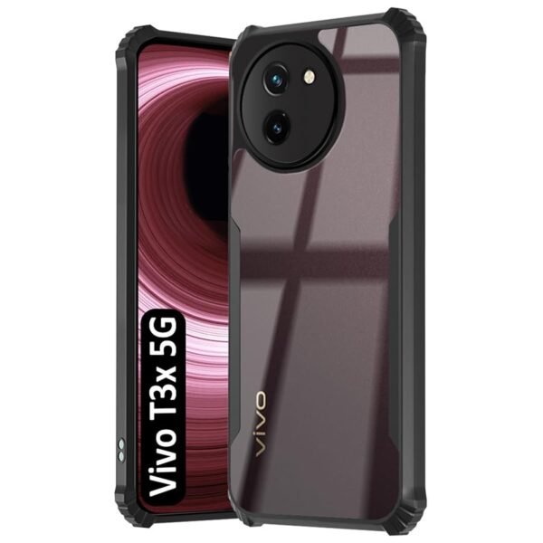 Back Case Cover for Vivo T3X 5G | for Camera & Screen Protection for Vivo T3X 5G (Black Bumper)