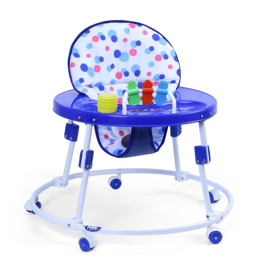 Baby Walker Suitable from 6 to 18 Months | 360 Degree Wheels | Anti-Skid Wheels, Foldable Design, Washable Seat" - Blue