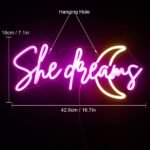 OMI She Dreams Neon Sign Led Pink Yellow Moon Neon Lights For Wall Decor Word Acrylic Light Up Signs For Bedroom