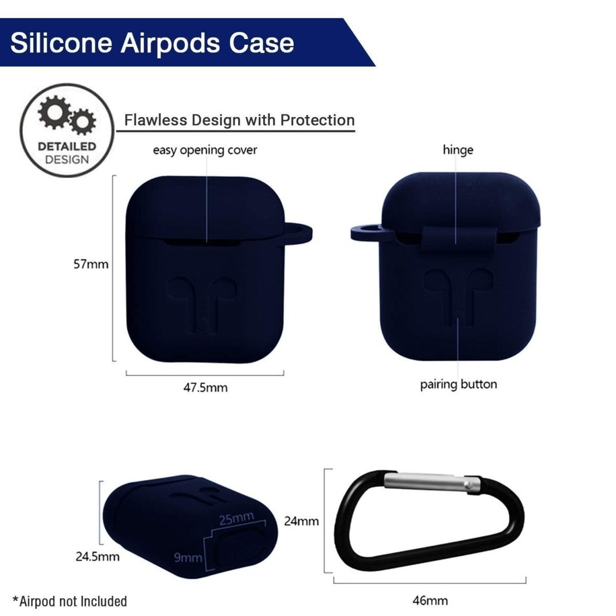 AirPods 1 Ad 2 Case Cover Portable Silicone Skin Cover with Keychain Carabiner (Supports Wireless Charging) Compatible