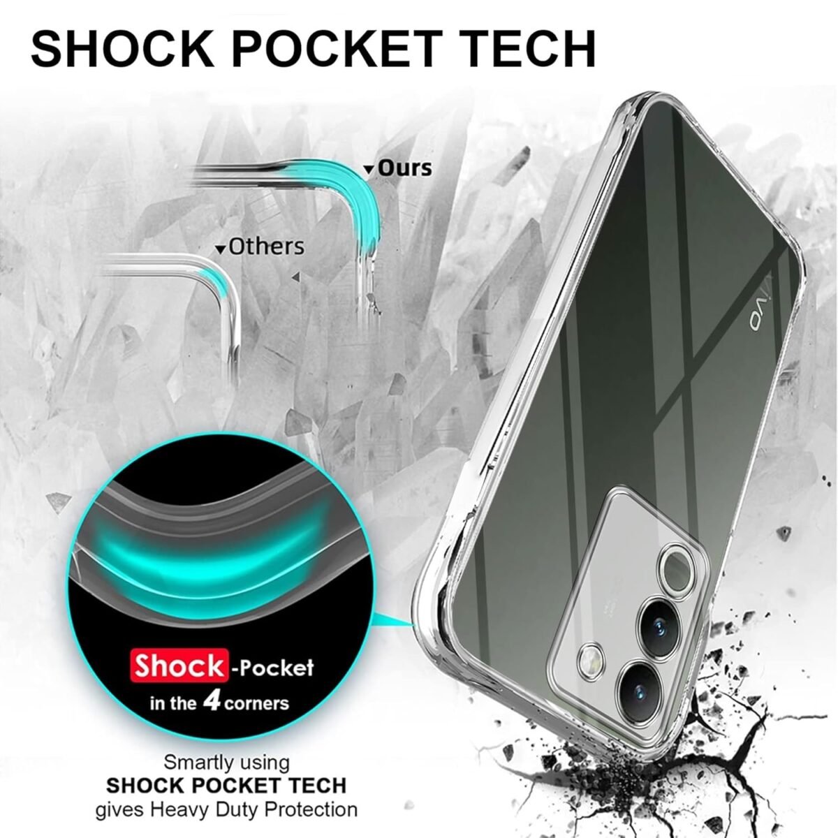 Back Cover for Vivo Y200 (Silicone Clear Shockproof Case with Camera Protection (Transparent)