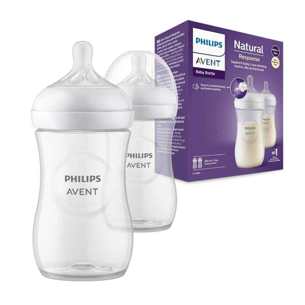 Philips Avent Natural Response Baby Feeding Bottle - 260ml Baby Milk Bottle Pack of 2, BPA Free for Babies 1 Month+ Teat, (Model