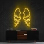 OMI Led Wings Neon Light Decor, feathers Wing Light Design for Wall Decoration, Selfie Booth | Neon Light Plate (36 by 36 Inches)