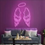 OMI Colours Beautiful Led Neon Wings Light Decor, feathers Wing Light Design for Wall Decoration, Selfie Booth | Big Large