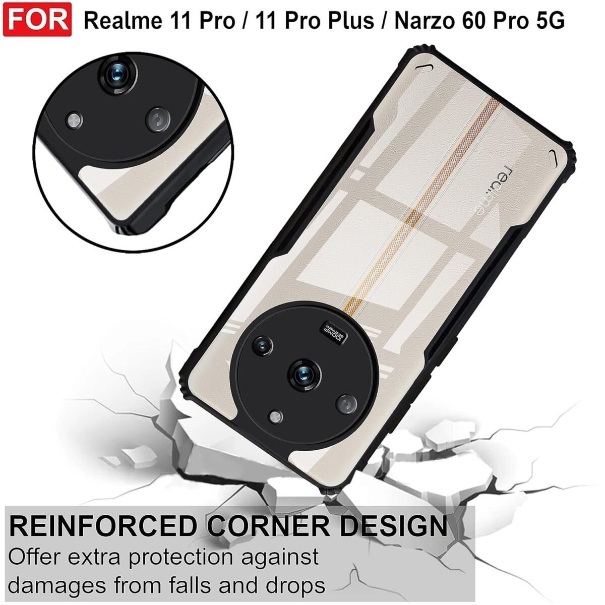 Back Case Cover for, Realme 11 Pro Plus 5G (Polycarbonate, Thermoplastic Polyurethane_Matte Black)