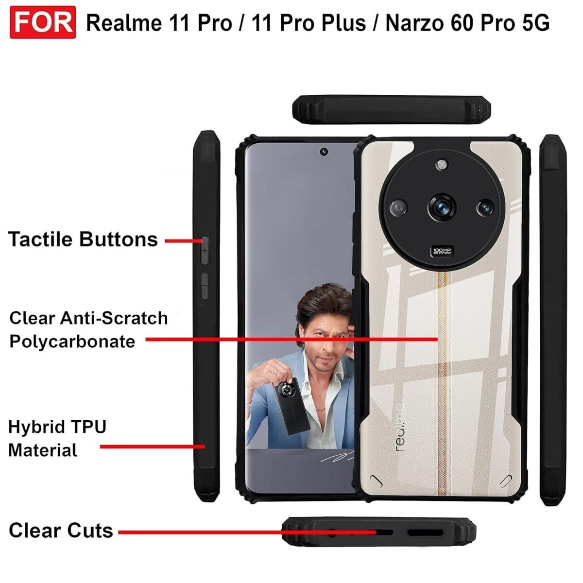 Back Case Cover for, Realme 11 Pro Plus 5G (Polycarbonate, Thermoplastic Polyurethane_Matte Black)