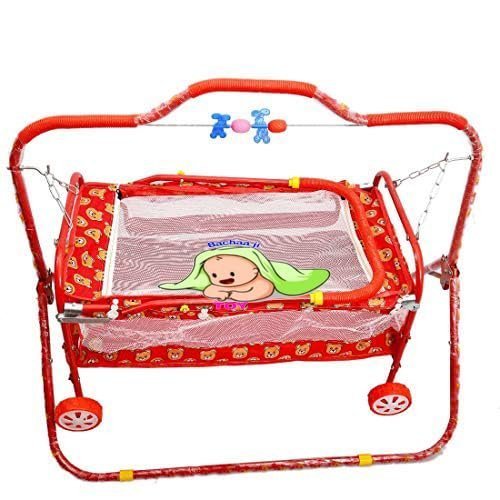 BabyLuv Cute Baby Bassinet in Baby cots Cradle Cum Stroller Cribs red (palna)