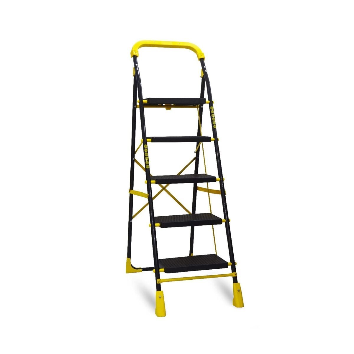 KRY The Next Trend 5 Step Heavy Duty Alloy Steel Foldable Step Ladder with Anti Skid Shoes and Extra Strong Wide Steps (YellowKRY