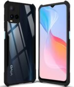 Back Cover Case for Vivo Y21 2021 (Crystal Glass Back | Camera Protection | Shockproof Bumpers | Professional Black)