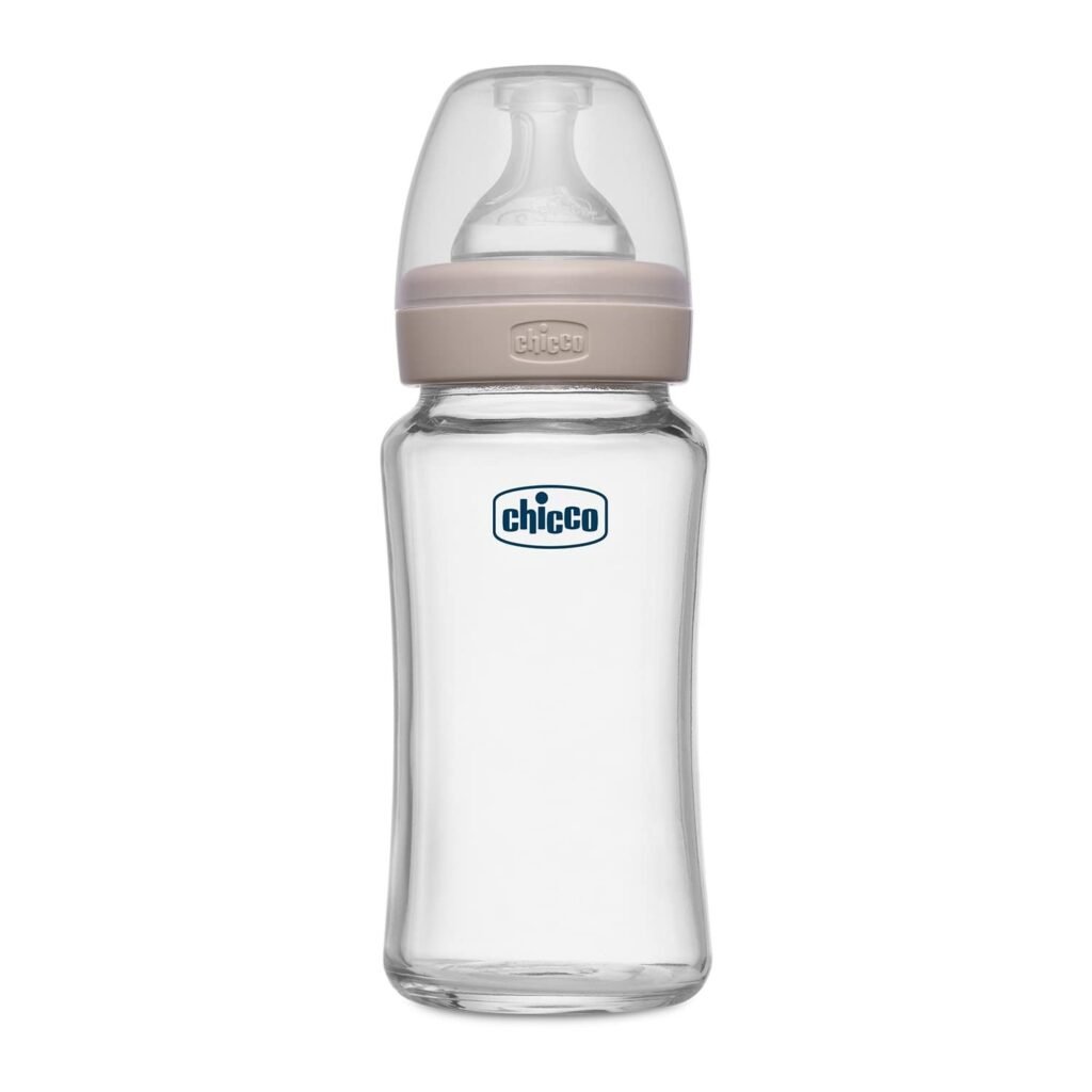 Chicco Well-Being Glass Feeding Bottle (240ml, Medium Flow) (Neutral)