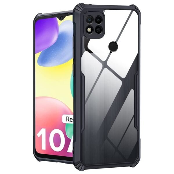 Shockproof Drop Protection Camera Protection Back Cover Case for Redmi 10A - (Sides Black/Back Transparent)