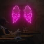 OMI Led Wings Neon Light Decor, feathers Wing Light Design for Wall Decoration, Selfie Booth | Neon Light Plate (36 by 36 Inches)