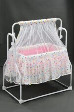 BabyLuv New Born Baby Cradle Bassinet Swing with Hidden Wheel Design (Grey) (Pink)