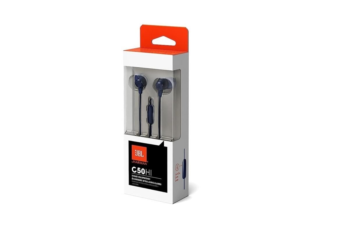 JBL C50HI, Wired in Ear Headphones with Mic, One Button Multi-Function Remote, Lightweight & Comfortable fit (Black)