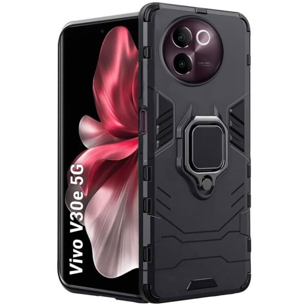 V30e 5G | Ring Holder & Kickstand in-Built | 360 Degree Protection Back Cover |    Armor Bumper Back Cover Case (PC & TPU, Black)