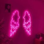 OMI Led Wings Neon Light Decor, feathers Wing Light Design for Wall Decoration, Selfie Booth | Neon Light Plate (36 by 36 Inches)