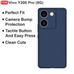 Vivo Y200 Pro (5G) Back Cover | Camera Bump Protection & Inner Velvet Fabric Lining | Ultra Slim Matte Soft Rubberised Case (Blue)