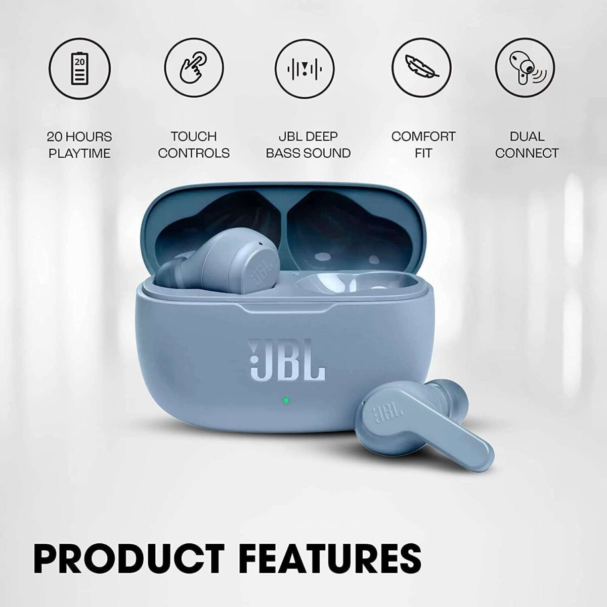 JBL Wave 200 TWS, True Wireless in-Ear Earbuds with Mic, 20 Hours Playtime, Deep Bass Sound, use Single Earbud or Both,