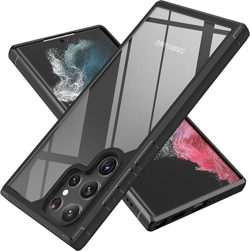 Samsung S24 Ultra 5G | ShockProof Transparent Hard Back Cover | Transparent (Black Border)