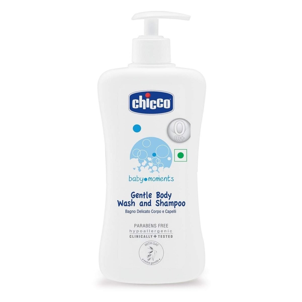 Chicco Baby Moments Gentle Body Wash and Shampoo for Soft Skin and Hair, Dermatologically tested, Paraben free (500 ml)