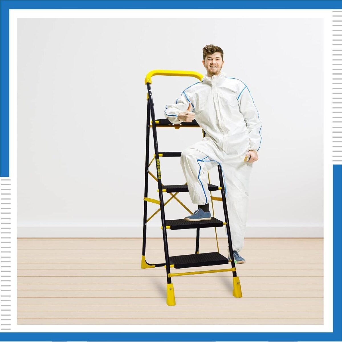 KRY The Next Trend 5 Step Heavy Duty Alloy Steel Foldable Step Ladder with Anti Skid Shoes and Extra Strong Wide Steps (YellowKRY