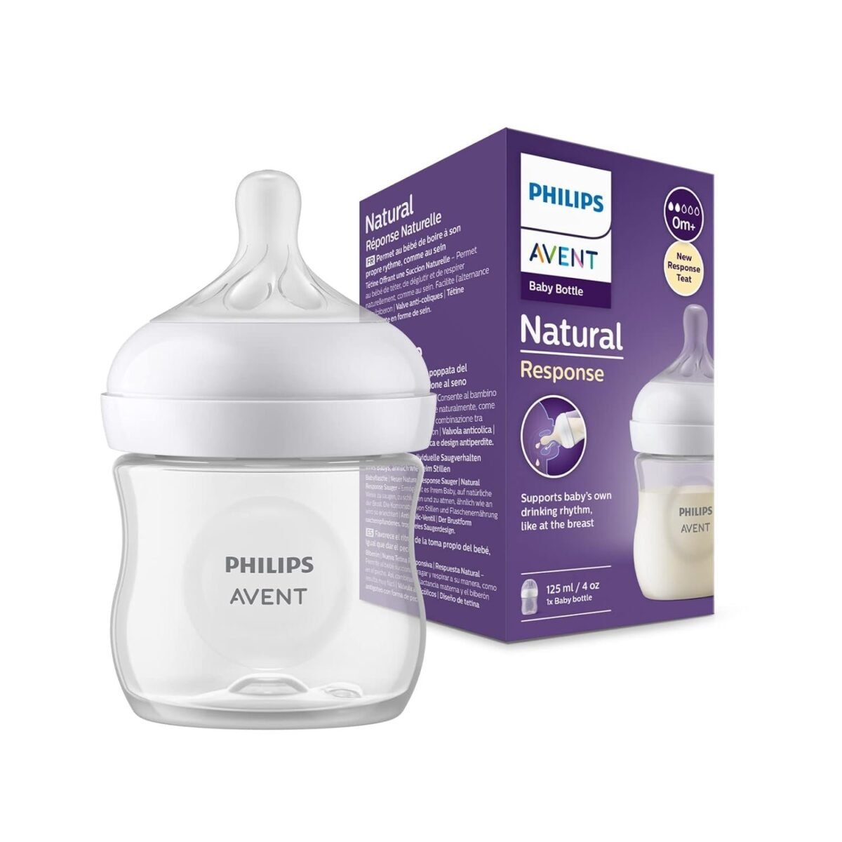 Philips Avent Natural Response Baby Feeding Bottle by Fratelli - 125ml Baby Milk Bottle for Newborns and Up, BPA Free, 0+ Months