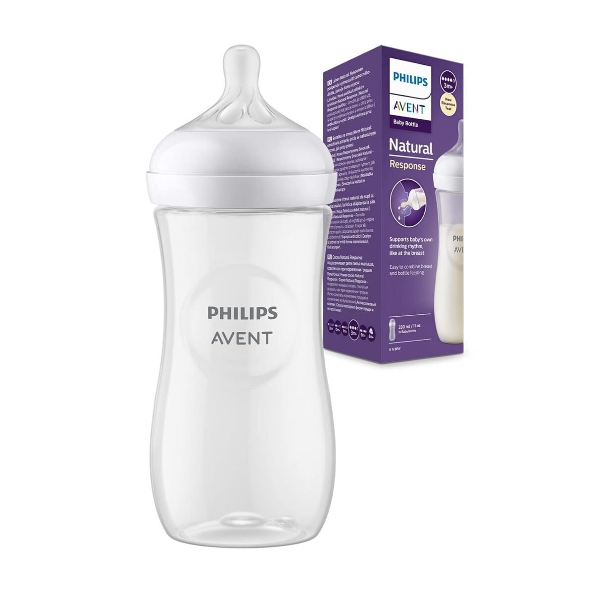 Philips Avent Natural Response Baby Feeding Bottle - 330ml Baby Milk Bottle, BPA Free for Babies with 3M+ Teat (Model SCY906/01)