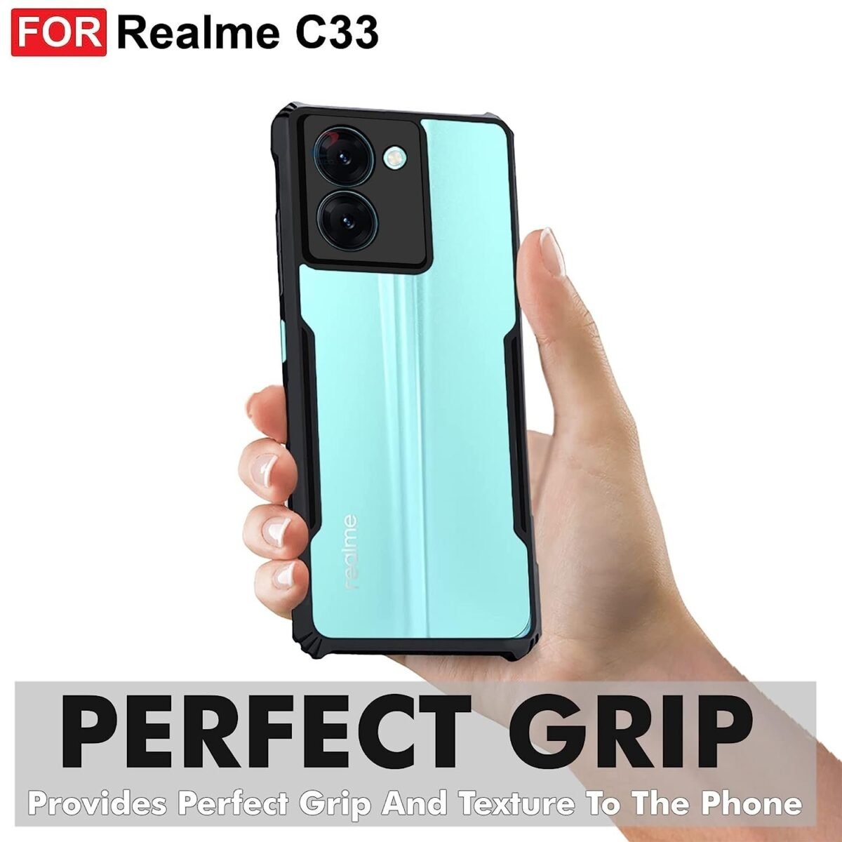 Realme C33 (4G) Back Case Cover | Camera Protection Shockproof Bumper-Edge | Transparent Eagle Back Case Cover (Black) Eagle