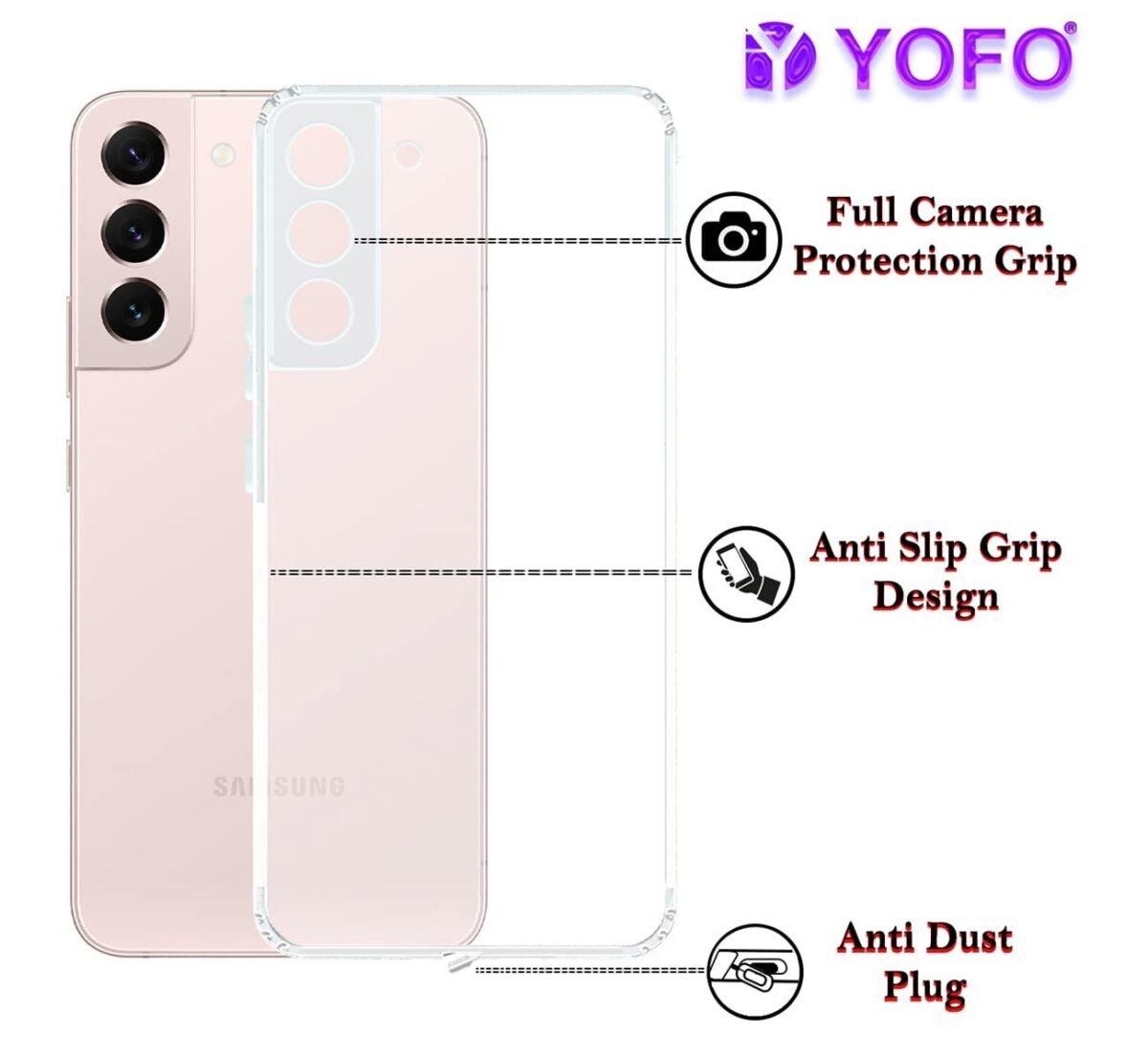 Back Cover for Samsung Galaxy S22 (5G) (Flexible|Silicone|Transparent|Dust Plug|Camera Protection)
