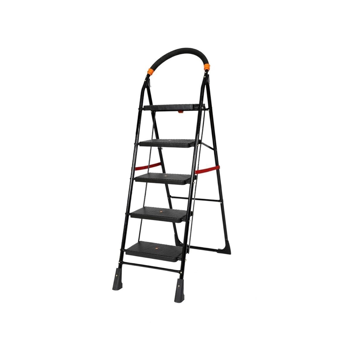 Premium Foldable Step Ladder, Clamber, 5 Steps (Black & Orange)