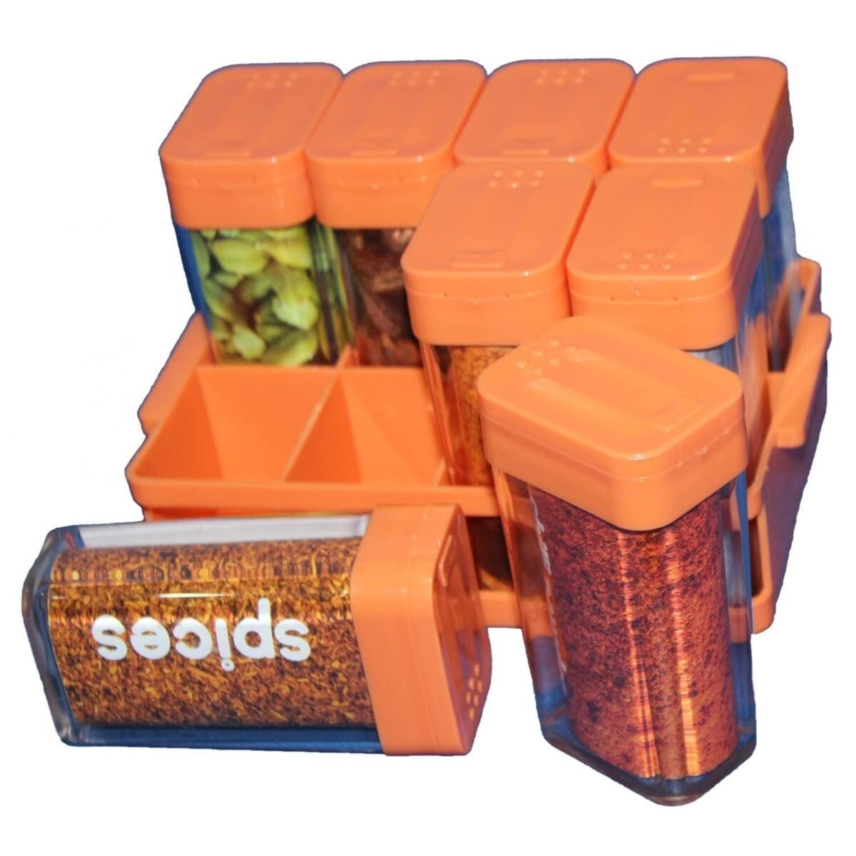 BLACK Kitchen 8 Pcs Sets Airtight Rasoi Box Spice Storage Jar Masala Box Spice Container Idle for, Easy Flow Spice