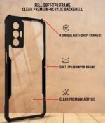 Back Cover Case for Tecno Pova 3 (Crystal Glass Back | Camera Protection | Shockproof Bumpers | Professional Black)