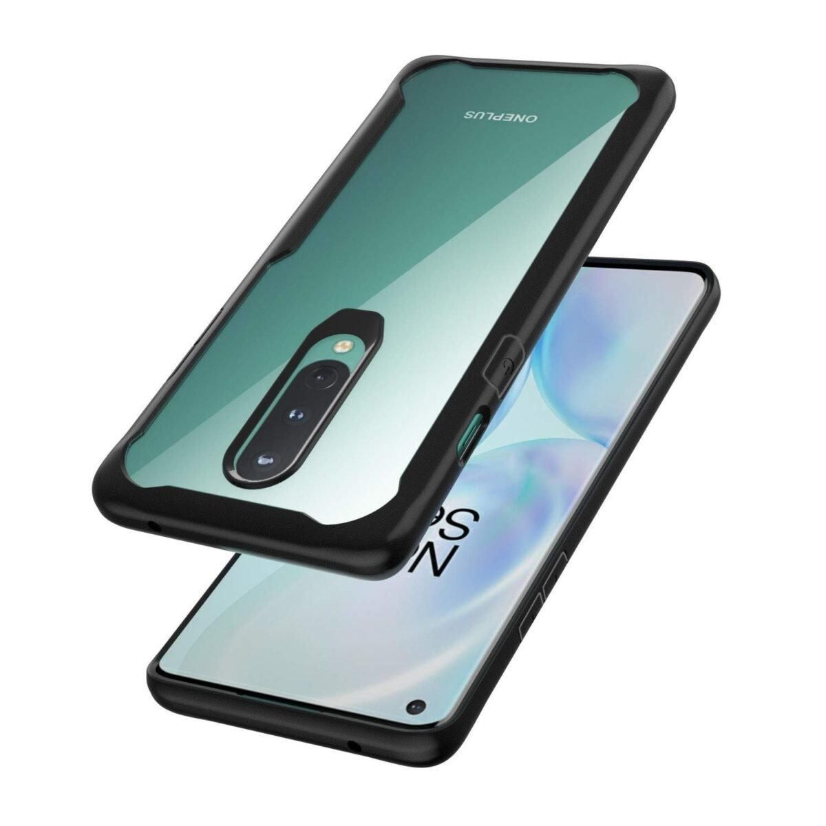 Rubber Transparent Shock Proof Hybrid Back Cover Case For Oneplus 8-Charcoal Black