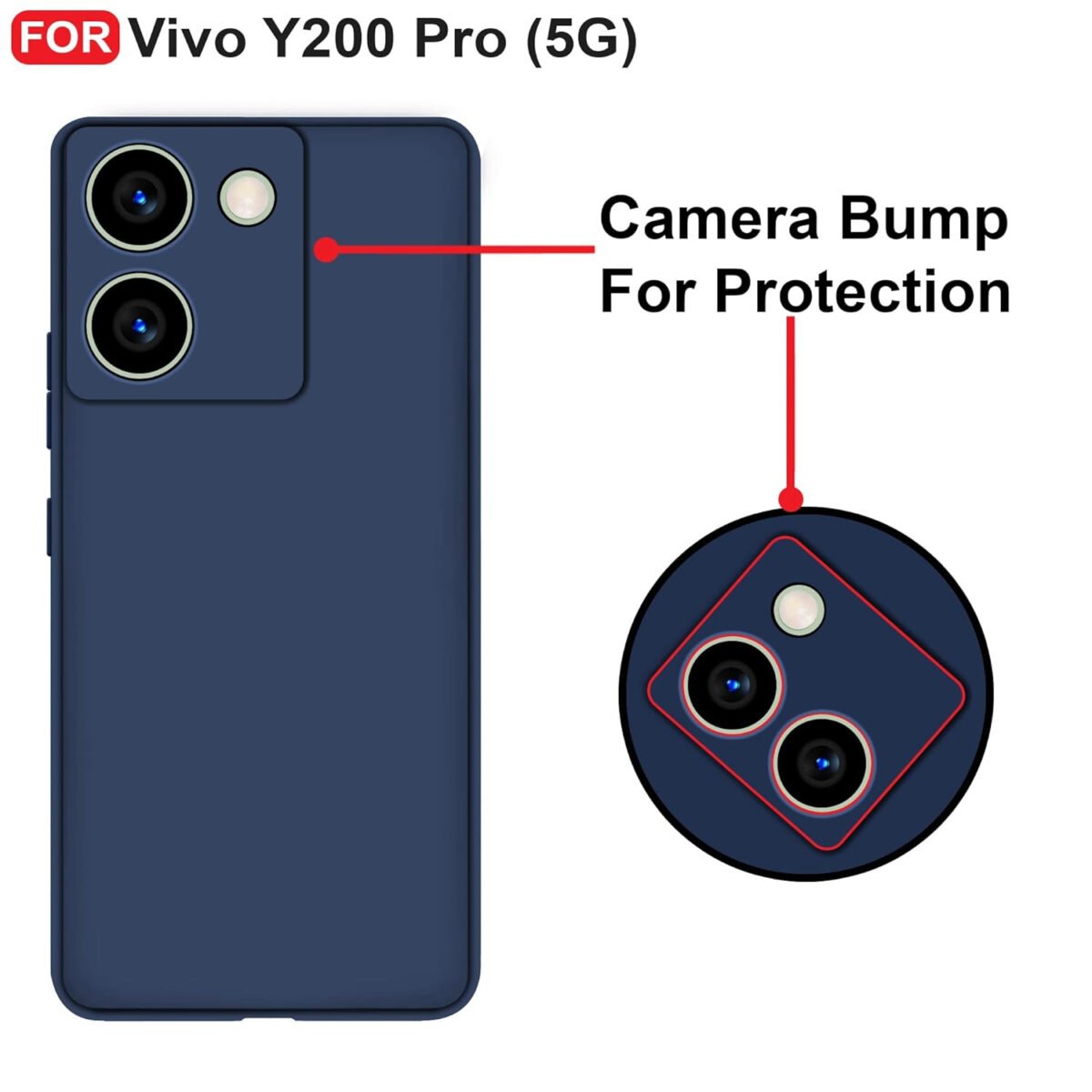 Vivo Y200 Pro (5G) Back Cover | Camera Bump Protection & Inner Velvet Fabric Lining | Ultra Slim Matte Soft Rubberised Case (Blue)