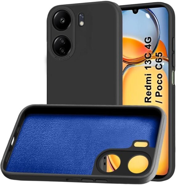 Liquid Silicon Back Cover Case for Mi Redmi 13C 4G / Poco C65 | Stylish Camera Protection Module | Micro-Fibre