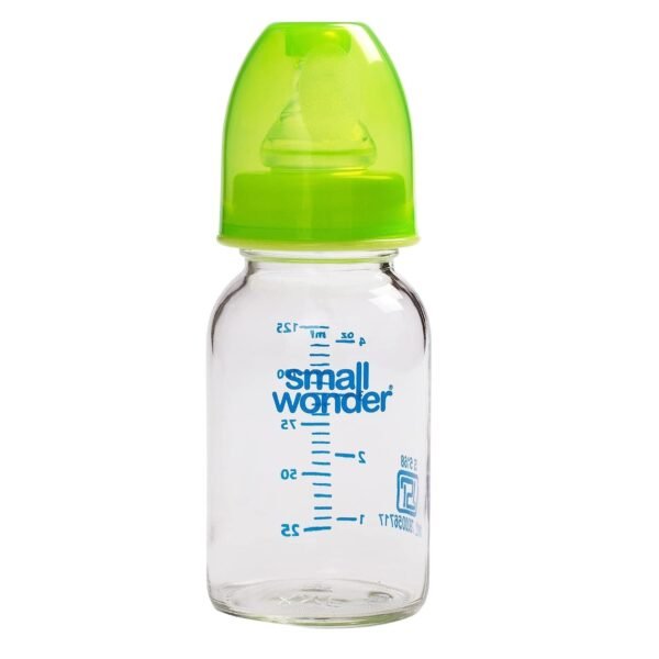 Small Wonder Baby Feeding Borosilicate Glass Bottle, 125 ML, Green