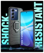 Shock Proof Back Case Mobile Cover for Vivo Y200e 5G | Vivo T3 5G | Back Cover Case (   Armor | Hybrid PC + TPU | Ring Holder & in-Built Kickstand | Black)