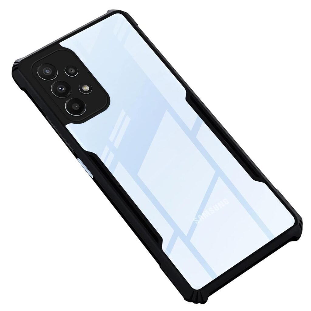 Back Cover Case for Samsung A13 4G | HybridShield Transparent Glass Back | Camera Protection - Black Bumper &