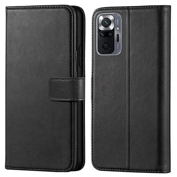 Compatible for Mi Redmi Note 10 Pro Max Flip Back Cover | Dual Stiched Leather | Shock Proof | Wallet Style Back