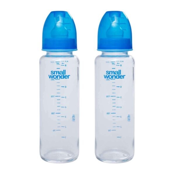 Small Wonder Baby Feeding Borosilicate Glass Bottle (Pack of 2), 250 ML, Blue