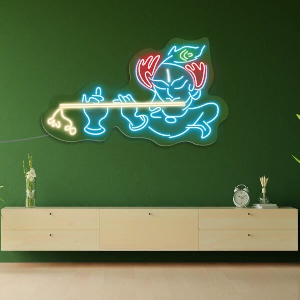 OMI Arts Lord Krishna Led Neon Light Sign Wall Decor Neon Light | Customized Led Neon Light Sign | Gifting Items | Krishna Neon Light Sign | Home Decor Gifts (24 by 12 inches)