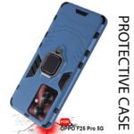 Armor Bumper Back Case Cover for Oppo F25 Pro 5G | Ring Holder & Kickstand in-Built | 360 Degree Protection Back Case (PC & TPU, Greyish Blue)