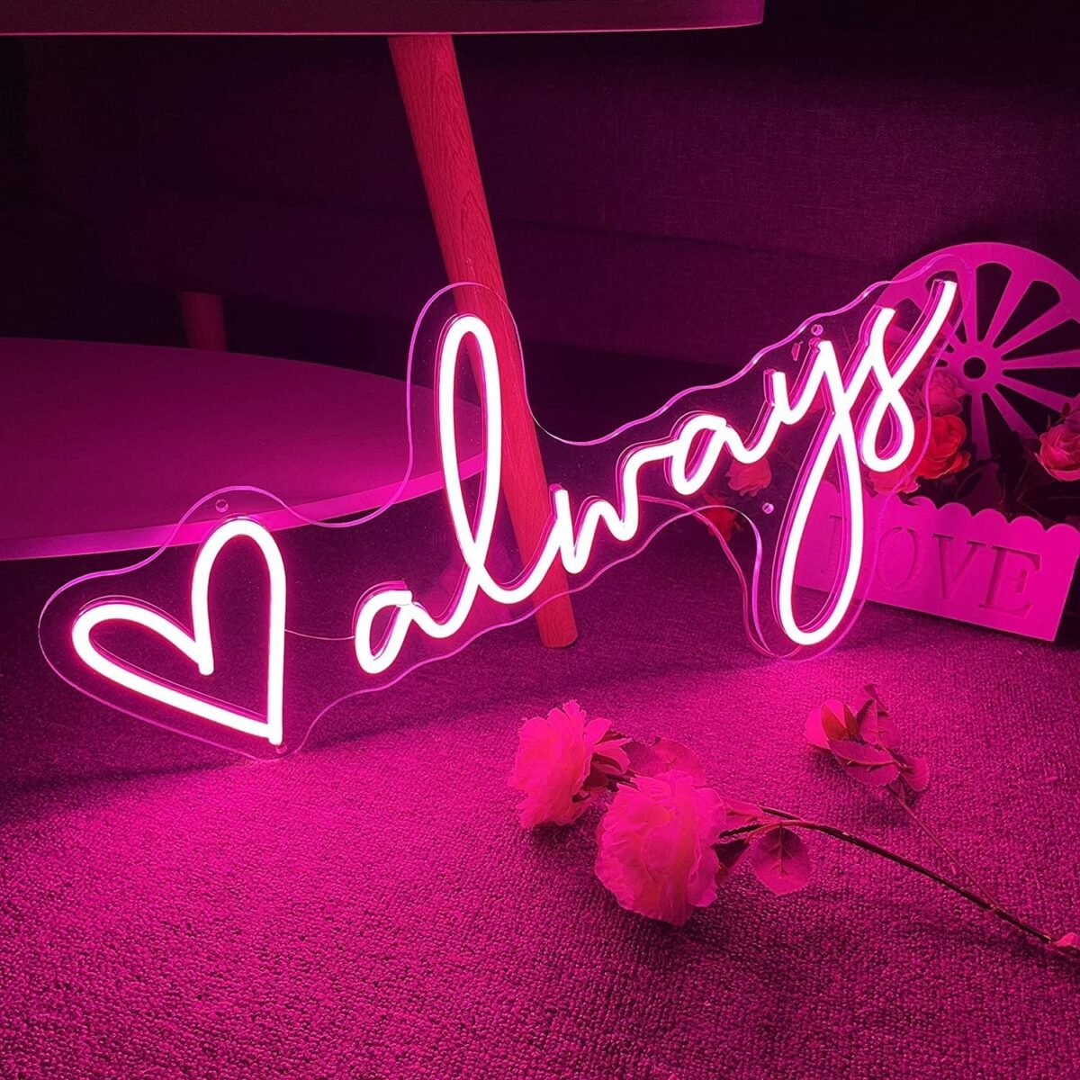 OMI Always Neon Sign With Dimmer,Led Pink Neon Light Signs For Wall Decor Wedding Party Bedroom Room Decoration Bar