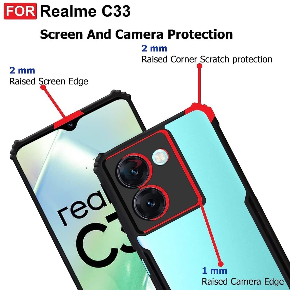 Realme C33 (4G) Back Case Cover | Camera Protection Shockproof Bumper-Edge | Transparent Eagle Back Case Cover (Black) Eagle