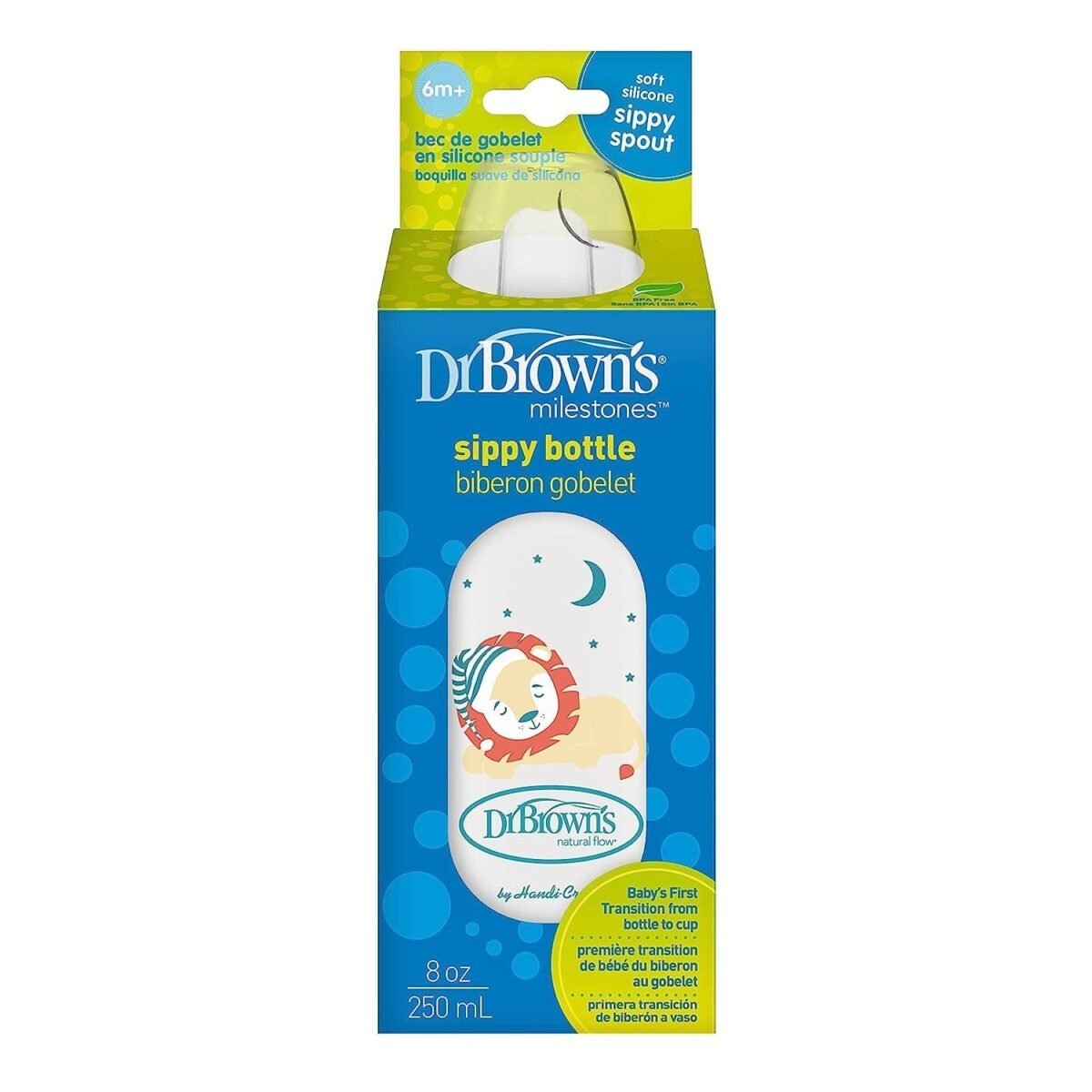 Dr. Brown’s Options+ Sippy Spout Baby Bottle, 8 Ounce, Lion