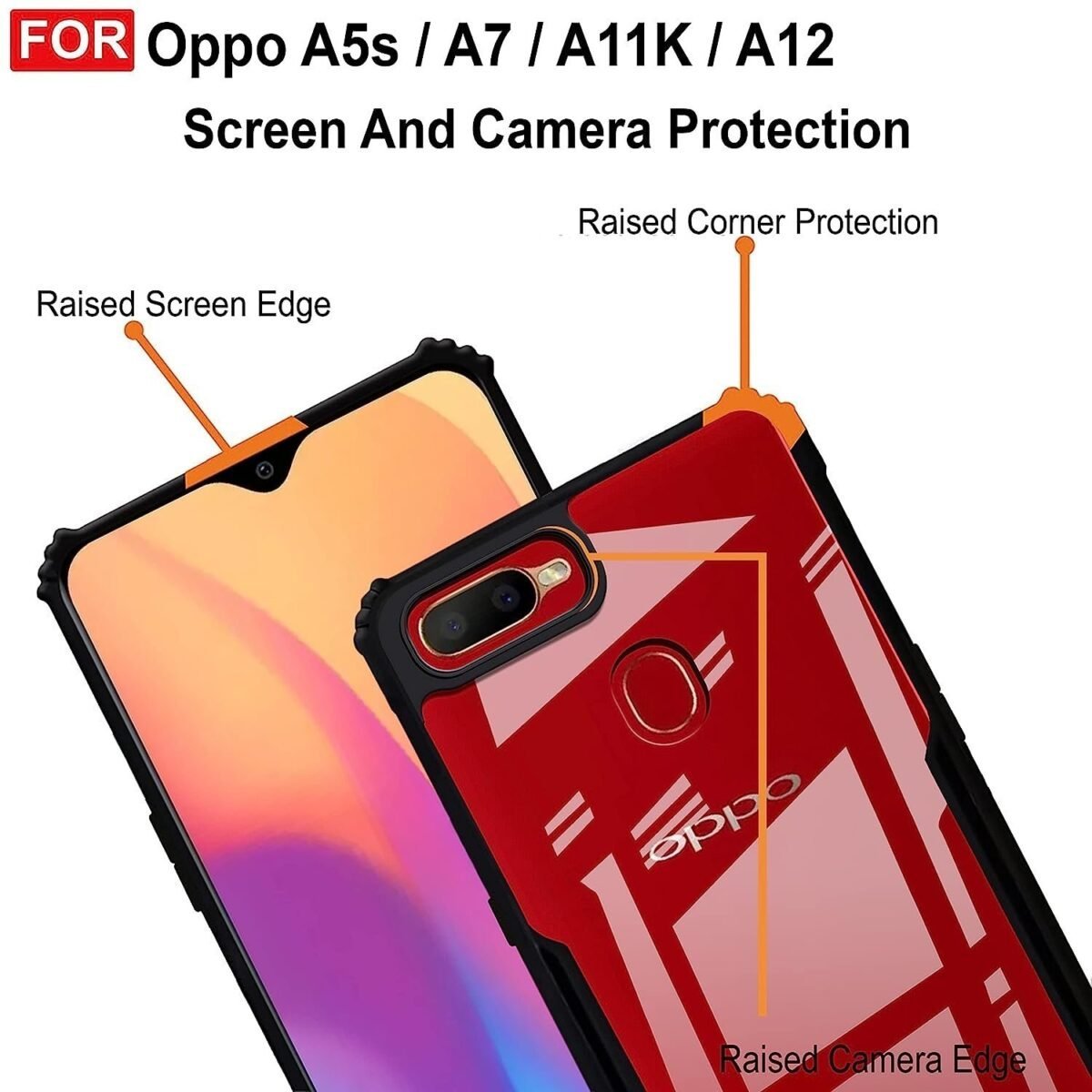 Oppo A7 / Oppo A5S / A12 / A11K Back Case Cover | Clear Case with Camera Protection |(TPU + PC | Matte Black) - Eagle