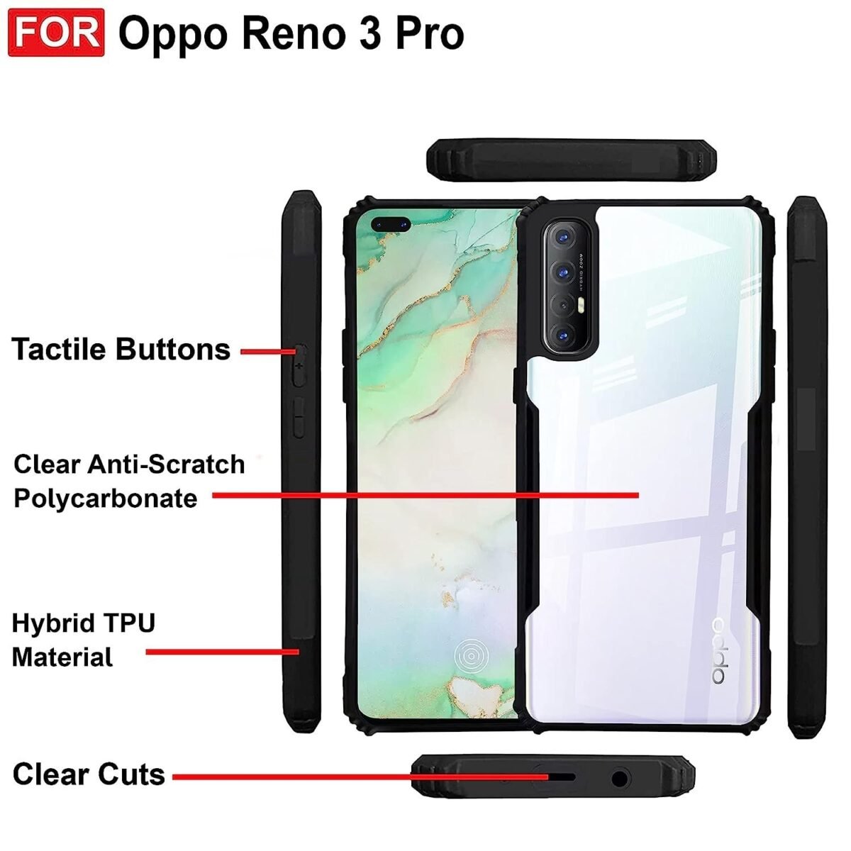 Back Case Cover for Oppo Reno 3 Pro | Compatible for Oppo Reno 3 Pro Back Case Cover | 360 Degree Back Cover | Clear