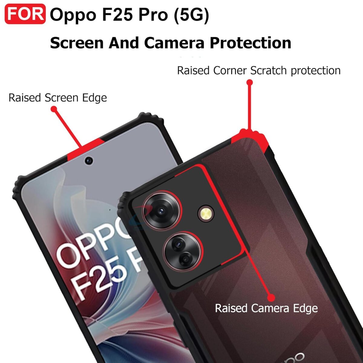 Oppo F25 Pro (5G) Cover | Camera Protection Shockproof Bumper-Edge | Acrylic Crystal Clear 360 Degree Protection TPU+PC | Transparent