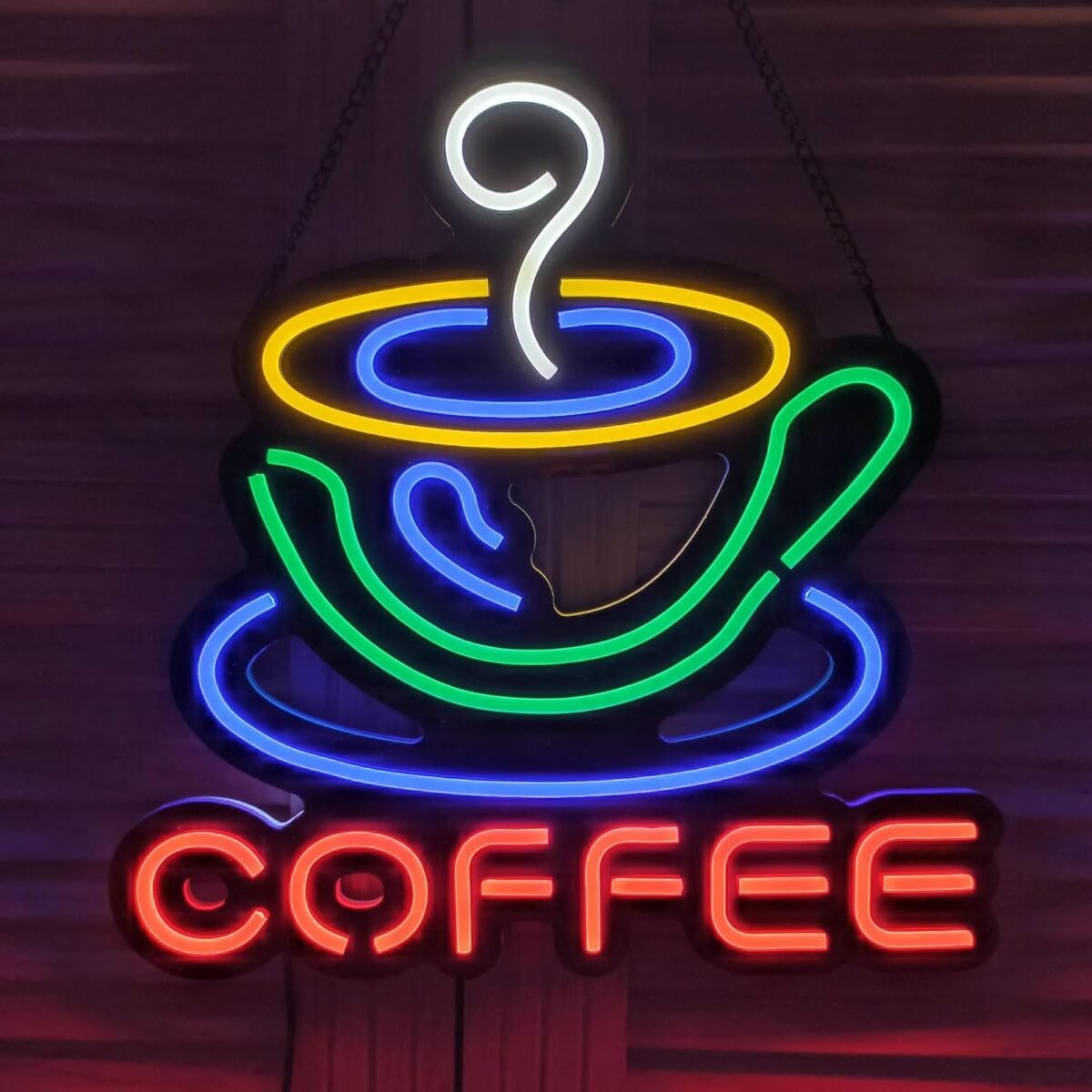 OMI Ultrathin LED Neon Sign Art Wall Lights for Bedroom Windows Glass Hotel Pub Cafe Wedding Birthday Party Gifts (Coffee Cup)