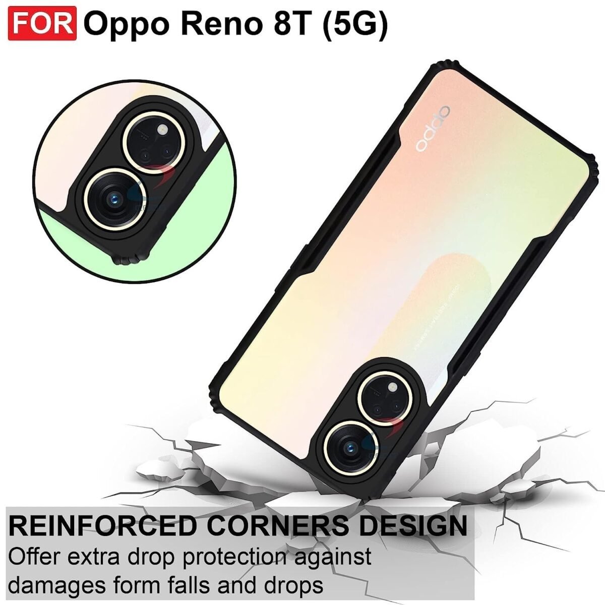 Oppo Reno 8T (5G) Case Back Cover Shockproof Bumper Crystal Clear | 360 Degree Protection TPU+PC | Camera Protection |